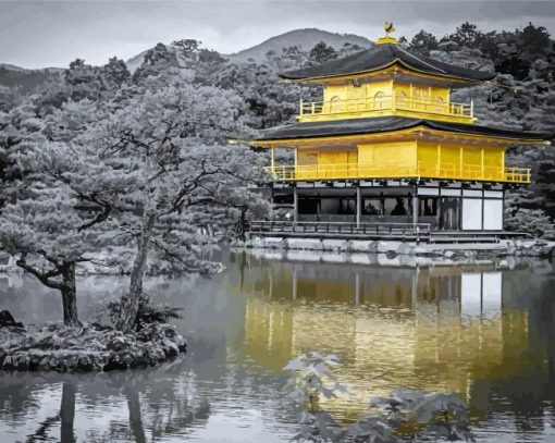 Monochrome Golden Palace Japan Diamond Paintings