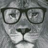 Monochrome Lion With Glasses Diamond Paintings