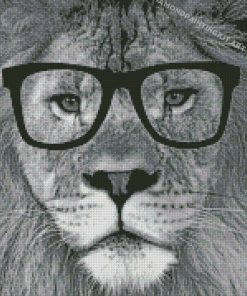 Monochrome Lion With Glasses Diamond Paintings