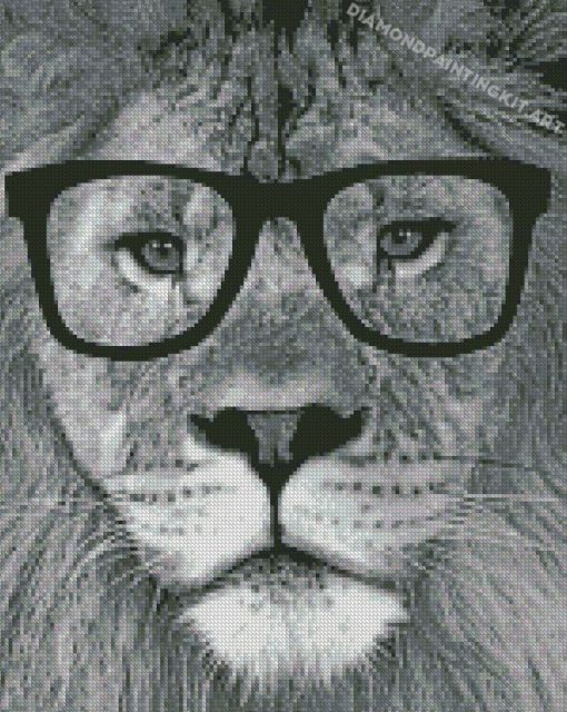 Monochrome Lion With Glasses Diamond Paintings