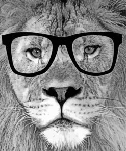 Monochrome Lion With Glasses Diamond Paintings