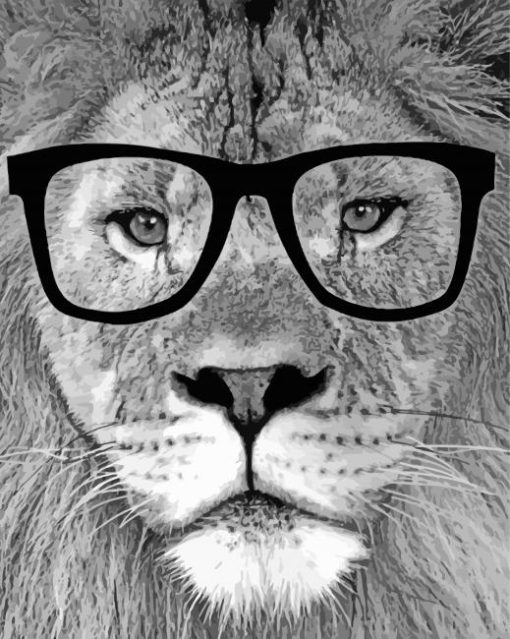 Monochrome Lion With Glasses Diamond Paintings