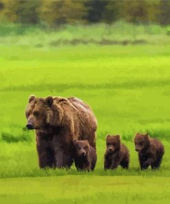 Mother Bear And Three Cubs Diamond Paintings