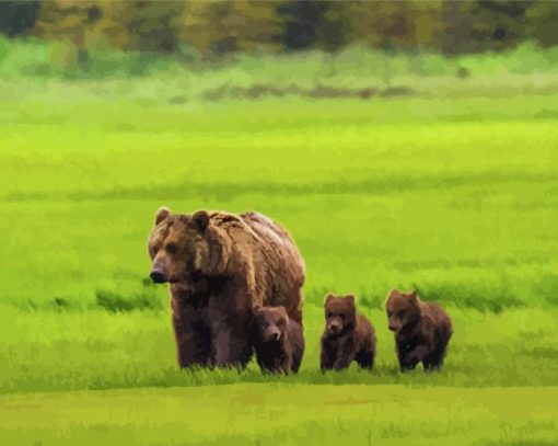 Mother Bear And Three Cubs Diamond Paintings