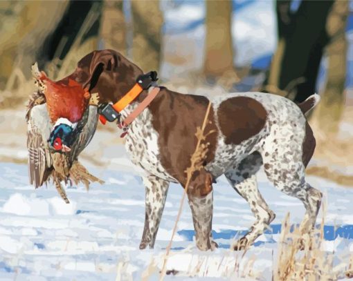 Pheasant Hunting Dog In Snow Diamond Paintings