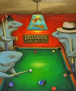 Sharks Playing Billard Diamond Paintings