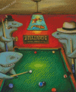 Sharks Playing Billard Diamond Paintings