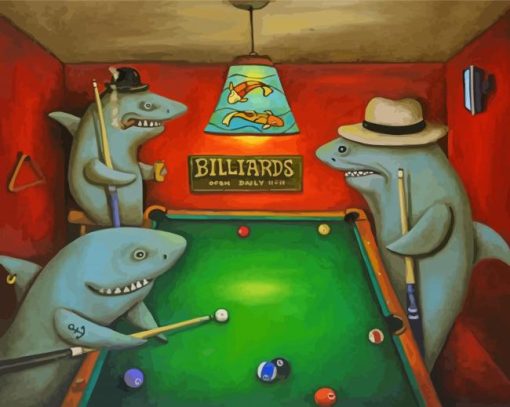 Sharks Playing Billard Diamond Paintings