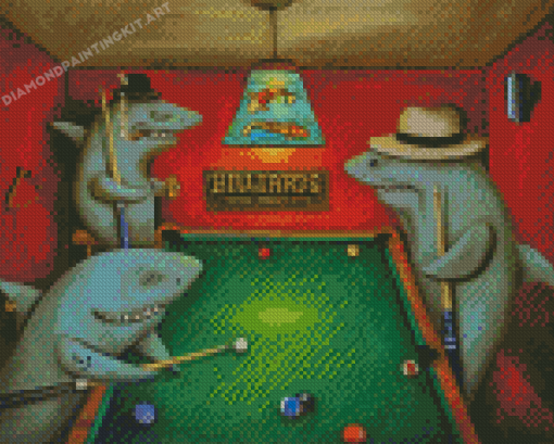 Sharks Playing Billard Diamond Paintings