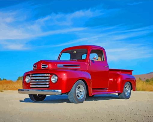 Vintage Red Ford Pickup Diamond Paintings