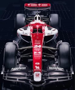 White Red Sauber Racing Car Diamond Paintings