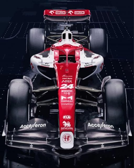 White Red Sauber Racing Car Diamond Paintings