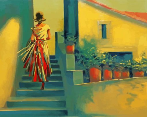 Woman On Stairs Art Diamond Paintings