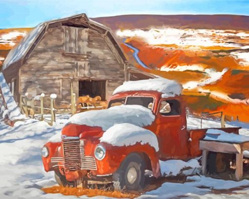 Abondoned Truck In Snow Diamond Paintings