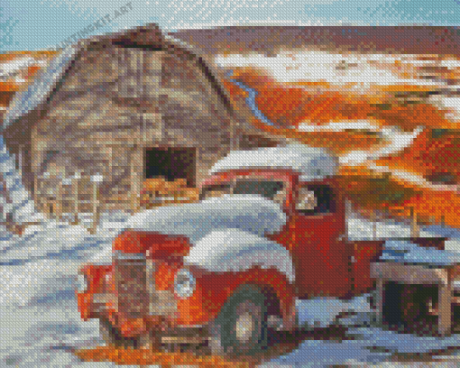 Abondoned Truck In Snow Diamond Paintings