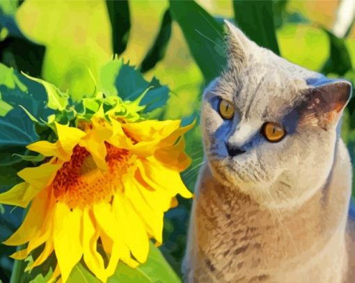 Aesthetic Cat Sunflower Diamond Paintings