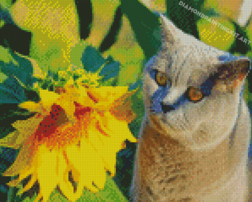 Aesthetic Cat Sunflower Diamond Paintings