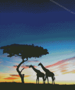 African Giraffes Silhouette Diamond Paintings