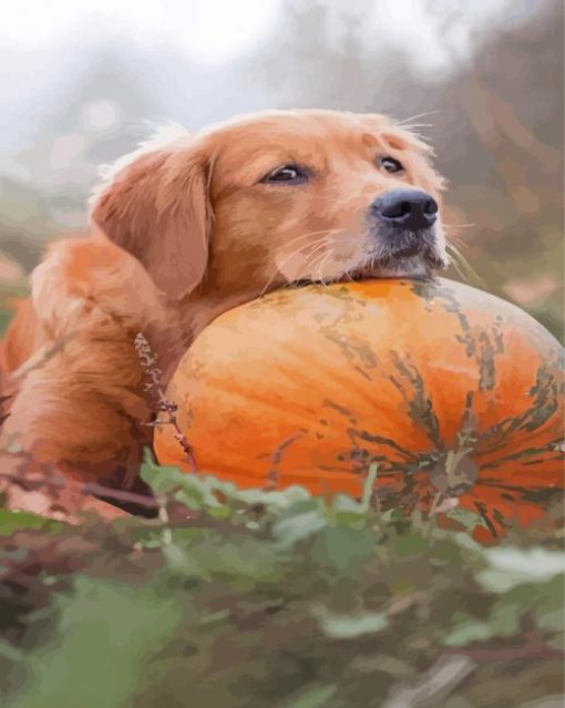 Autumn Pumpkin Golden Retriever Diamond Paintings