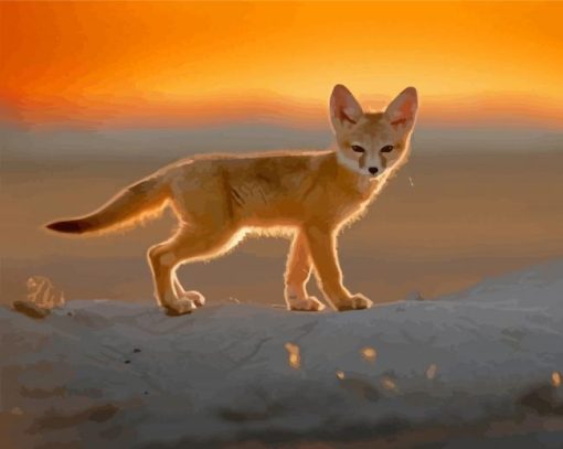 Baby Fox At Sunset Diamond Paintings