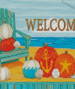 Beach And Pumpkins Diamond Paintings