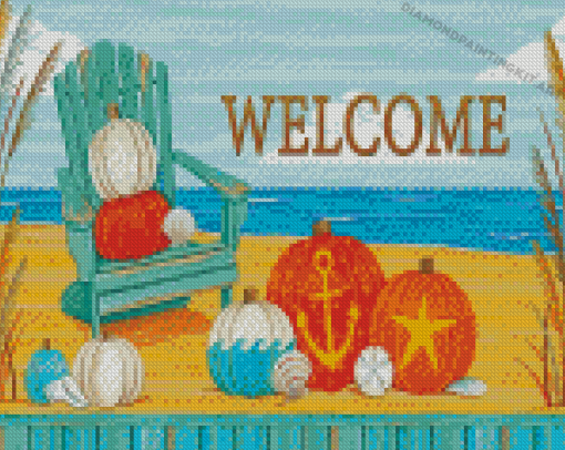 Beach And Pumpkins Diamond Paintings