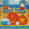 Beach And Pumpkins Poster Diamond Paintings