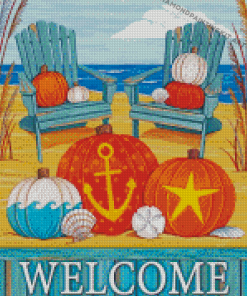 Beach And Pumpkins Poster Diamond Paintings