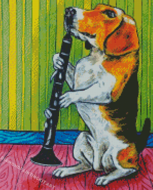 Beagle Dog Clarinet Player Diamond Paintings