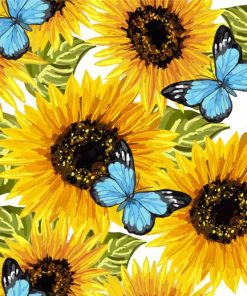 Blue Butterflies On Sunflowers Diamond Paintings