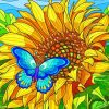 Blue Butterfly On Sunflower Art Diamond Paintings