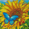 Blue Butterfly On Sunflower Art Diamond Paintings