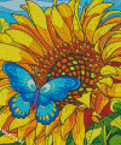 Blue Butterfly On Sunflower Art Diamond Paintings