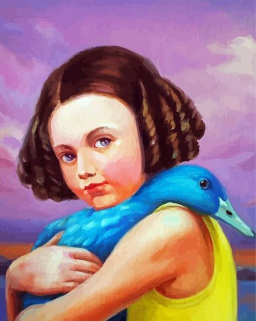 Blue Duck And Girl Diamond Paintings