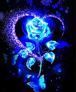 Blue Glowing Rose And Butterflies Diamond Paintings