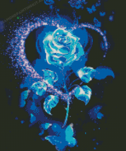 Blue Glowing Rose And Butterflies Diamond Paintings