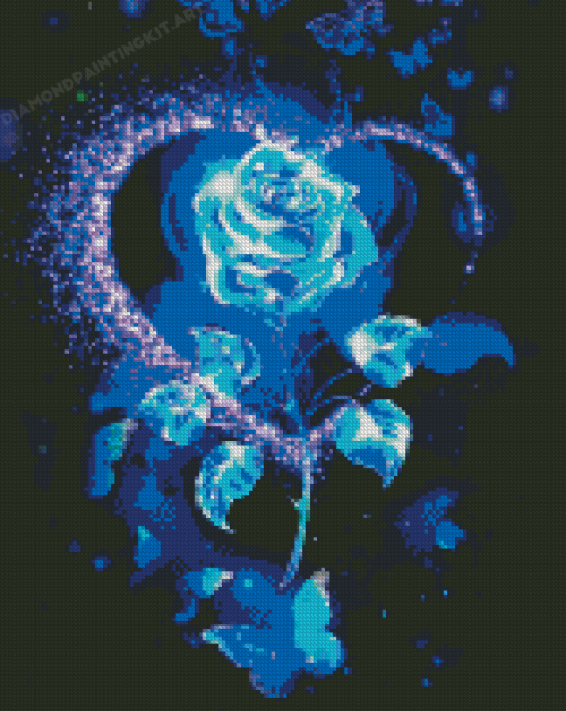 Blue Glowing Rose And Butterflies Diamond Paintings