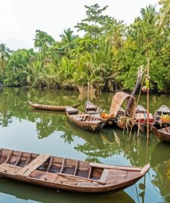 Boats In Mekong Delta River Diamond Paintings