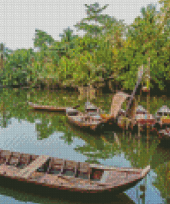 Boats In Mekong Delta River Diamond Paintings