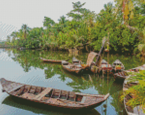 Boats In Mekong Delta River Diamond Paintings