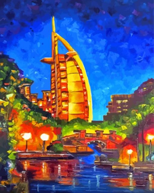 Burj Al Aarab Dubai At Night Diamond Paintings