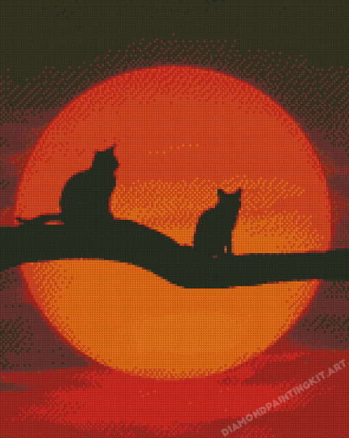 Cats Sitting On Branch Of Tree Silhouette Diamond Paintings