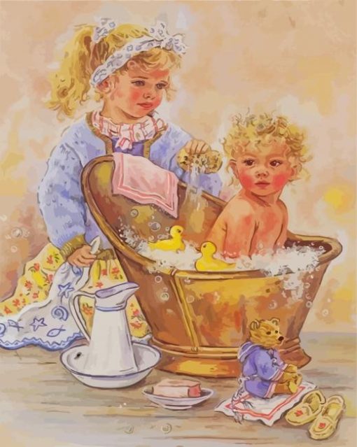 Children Bathing Time Diamond Paintings