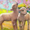 Cute Lambs Eating Blossom Diamond Paintings