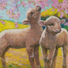 Cute Lambs Eating Blossom Diamond Paintings