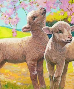 Cute Lambs Eating Blossom Diamond Paintings