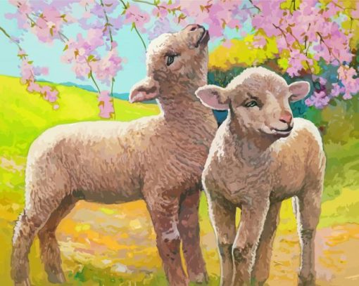 Cute Lambs Eating Blossom Diamond Paintings