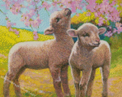 Cute Lambs Eating Blossom Diamond Paintings