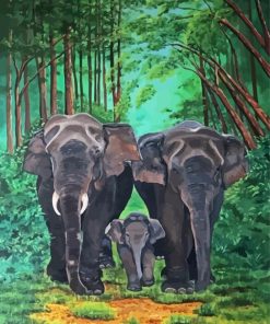 Elephants Family In The Jungle Diamond Paintings