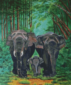 Elephants Family In The Jungle Diamond Paintings